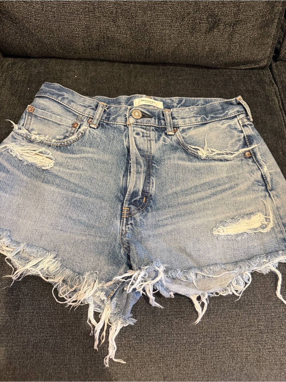 Moussy Light Blue Distressed Denim Cutoff Shorts